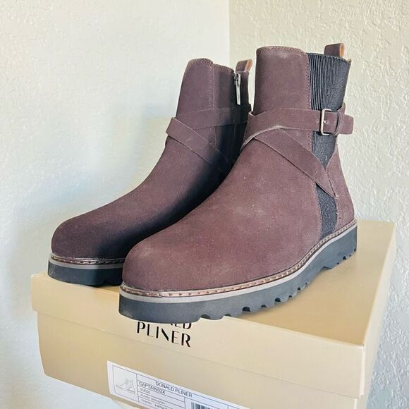 DONALD PLINER CAPTAIN Buckled Lug Sole Bootie, Suede, Dark Brown, Size 12, NWT - Picture 16 of 16